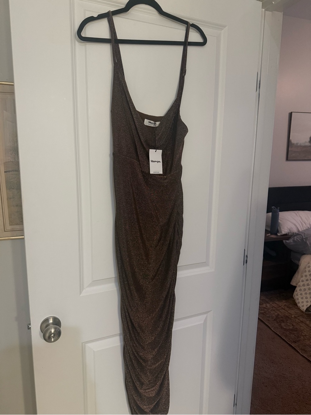 Showpo Metallic Bronze Ruched Slip Maxi Dress